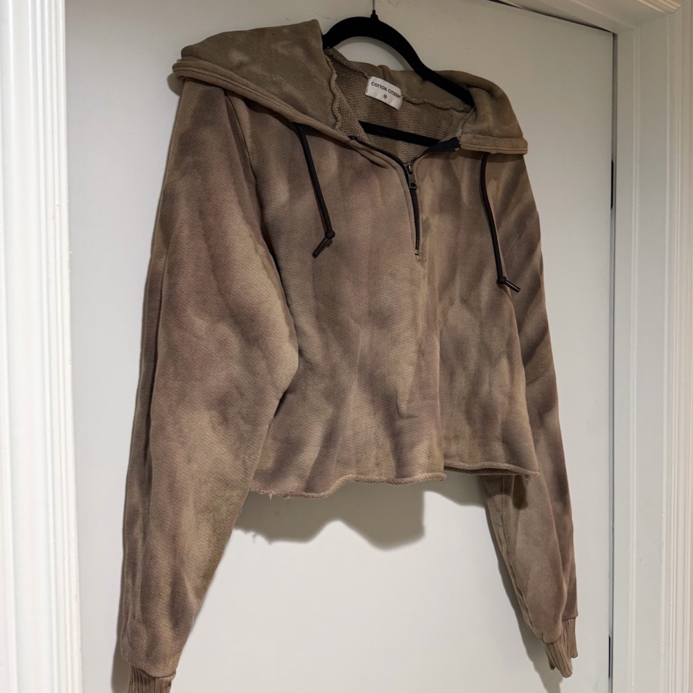 COTTON CITIZEN Brooklyn Half Zip Crop Hoodie in Ash Drip - Women's Size M